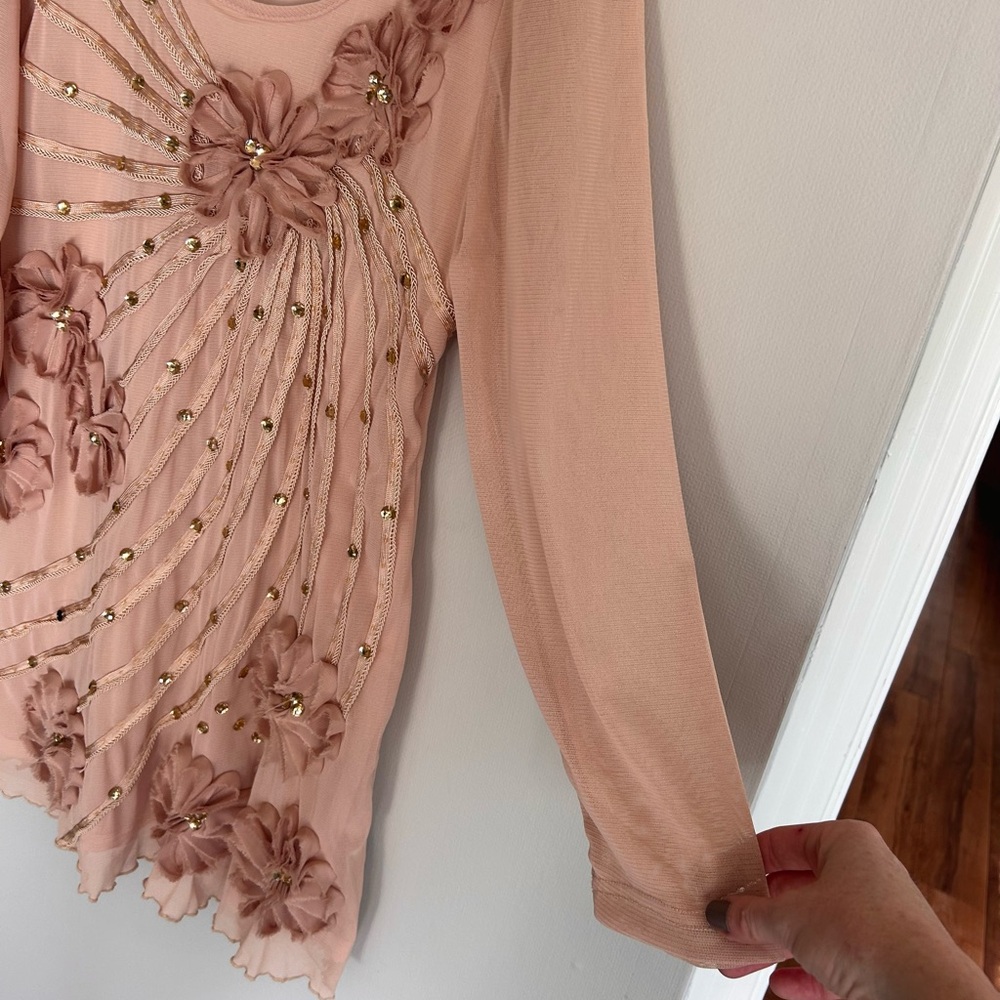 PRETTY ANGEL Silk Mesh Applique Beaded Slip Dress Fairy Coquette Angel Boho Sz L - Picture 8 of 16